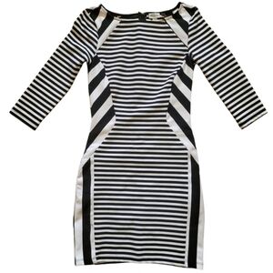 Dynamite Black & White Striped Bodycon 3/4 Sleeve Dress, Size XS | Form Fitting